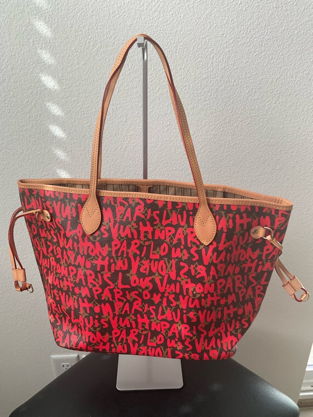 Louis Vuitton  NeverFull Red Graffiti Canvas Tote with Tan Trim